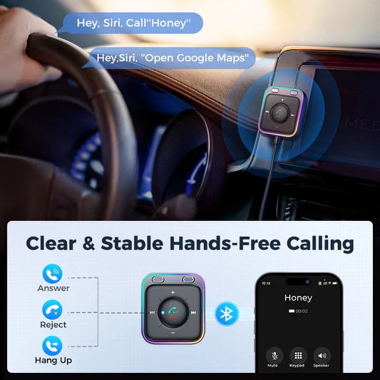 Joyroom Bluetooth 5.3 Wireless Receiver – Car Adapter with Dual Mics & ENC Noise Cancellation (3.5mm AUX)
