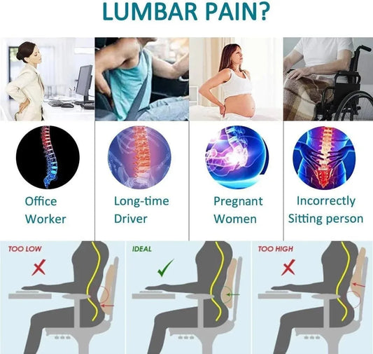 Car Seat & Office Chair Lumbar Support Cushion – Memory Foam Back Support