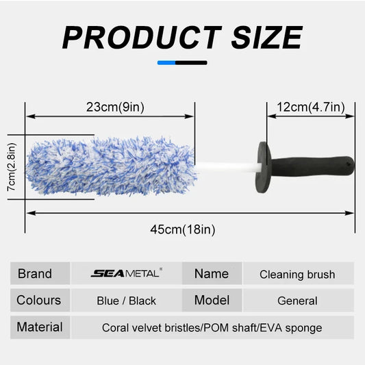 SEAMETAL Plush Car Wash Wheel Brush – Premium Rim & Spoke Cleaning Mitt with Non-Slip Handle