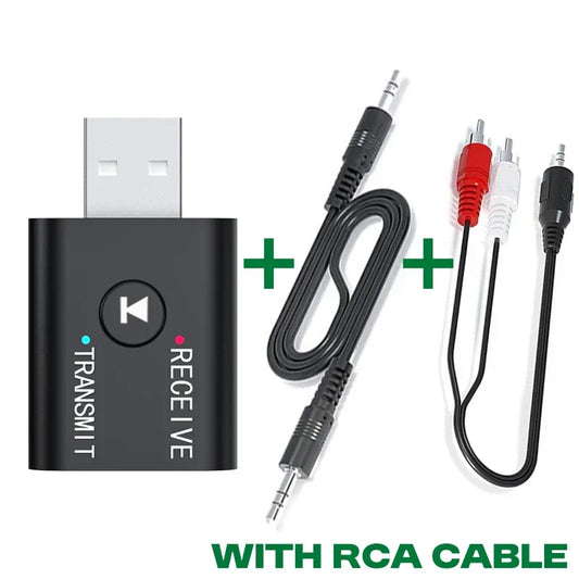 2-in-1 Bluetooth Audio Transmitter & Receiver – Wireless Adapter with HD Mic, 3.5mm AUX & USB