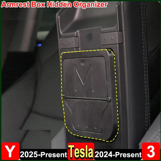 Tesla Model Y Juniper 2025 Armrest Hidden Storage Box – Center Console Organizer Case (Compatible with Model 3 Highland 2024)