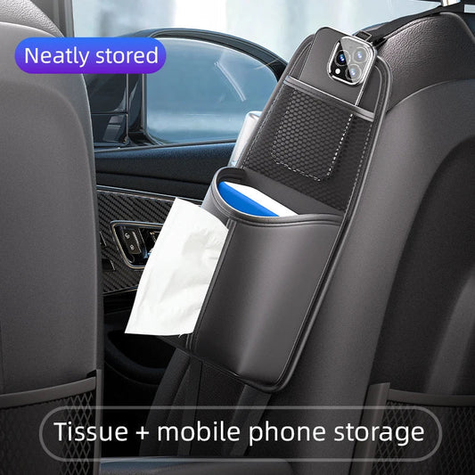 Car Seat Side Storage Bag – Hanging Organizer with Tissue Holder