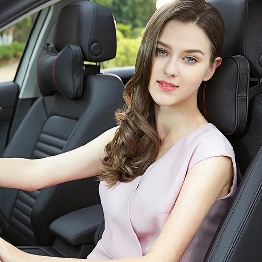 2PCS Cowhide Car Neck Pillows – Universal Headrest Support