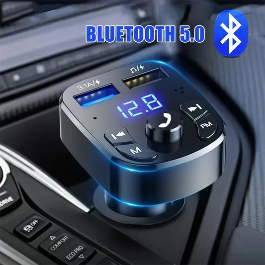 Car Hands-Free Bluetooth 5.0 FM Transmitter – MP3 Player & Audio Receiver with Dual USB Fast Charging