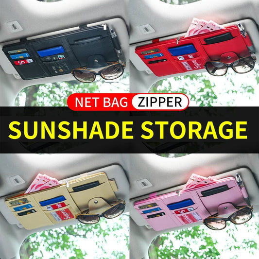 Car Sun Visor Organizer – Bill, Pen, Business Card Holder with Sunglasses Clip